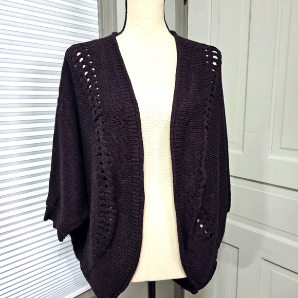 Lane Bryant Sweaters - Lane Bryant Deep Purple Open Knit Cocoon Cardigan